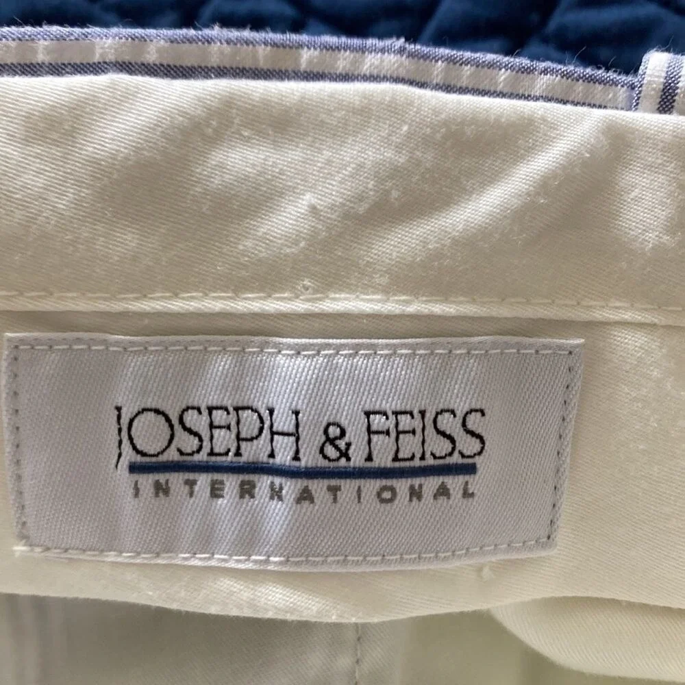 Joseph & Feiss Mens Seersucker Pleated Pants Blue White Stripe‎ Cotton 36 Waist